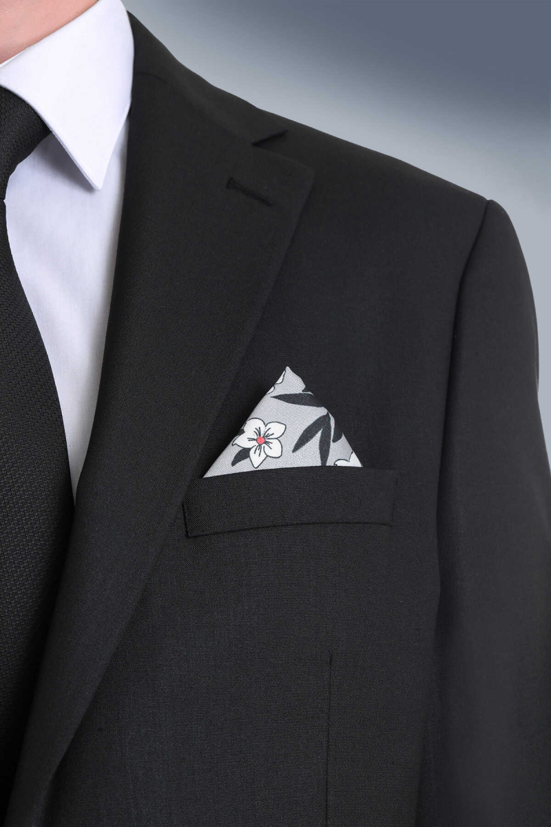 Gri Desenli Klasik Saten Cep Mendili - Hatem Saykı (1)