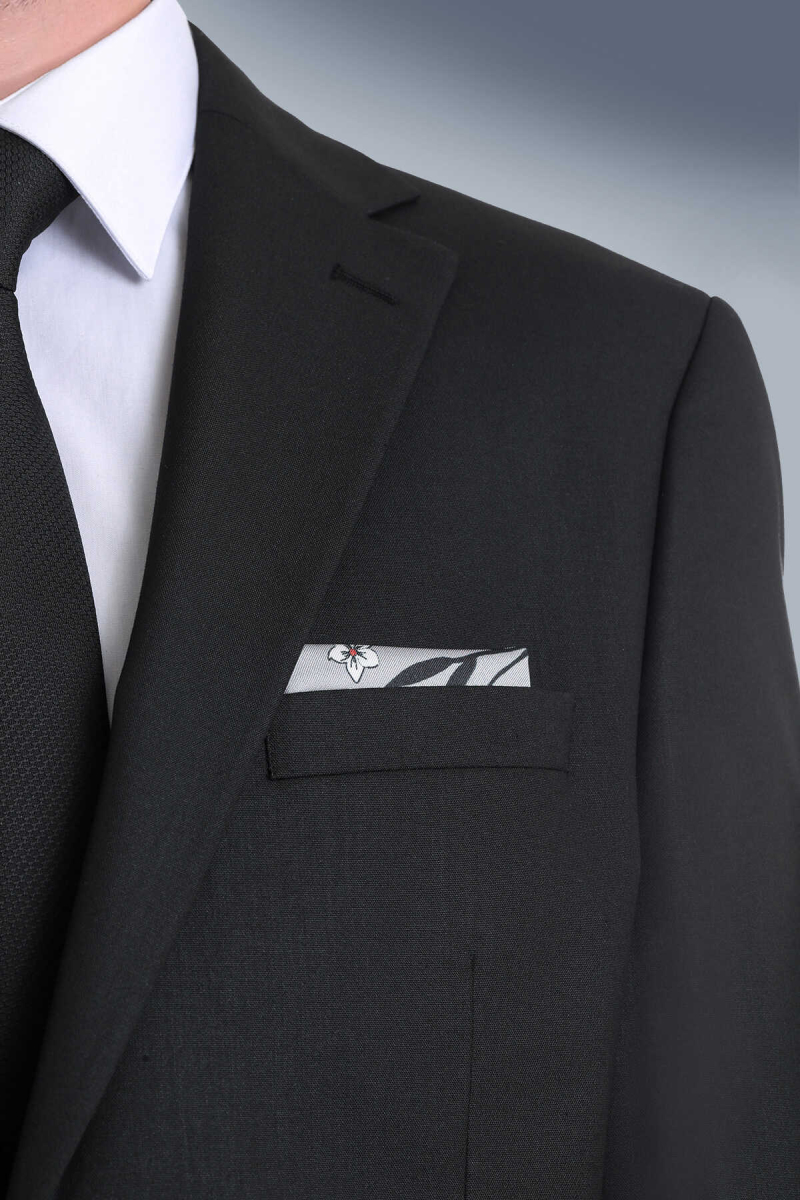 Gri Desenli Klasik Saten Cep Mendili - Hatem Saykı (1)