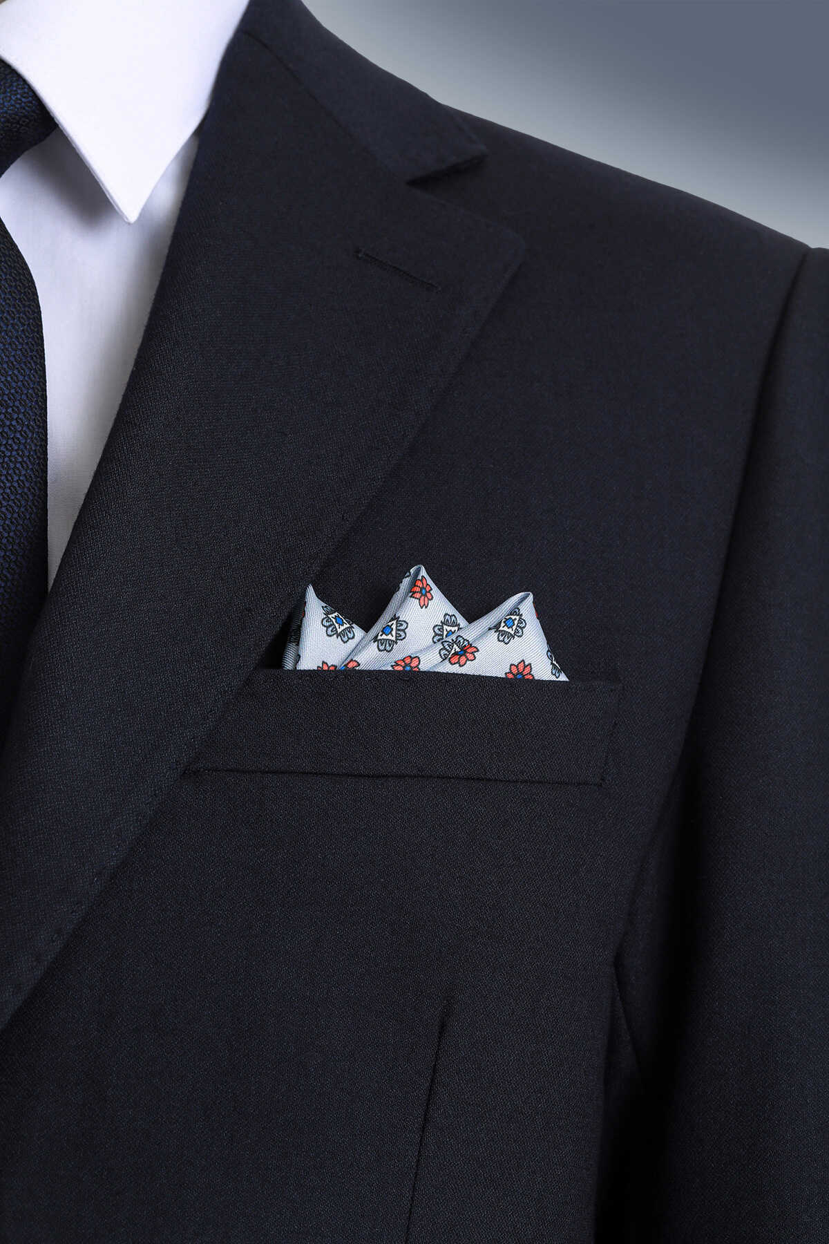 Gri Desenli Klasik Saten Cep Mendili - 1