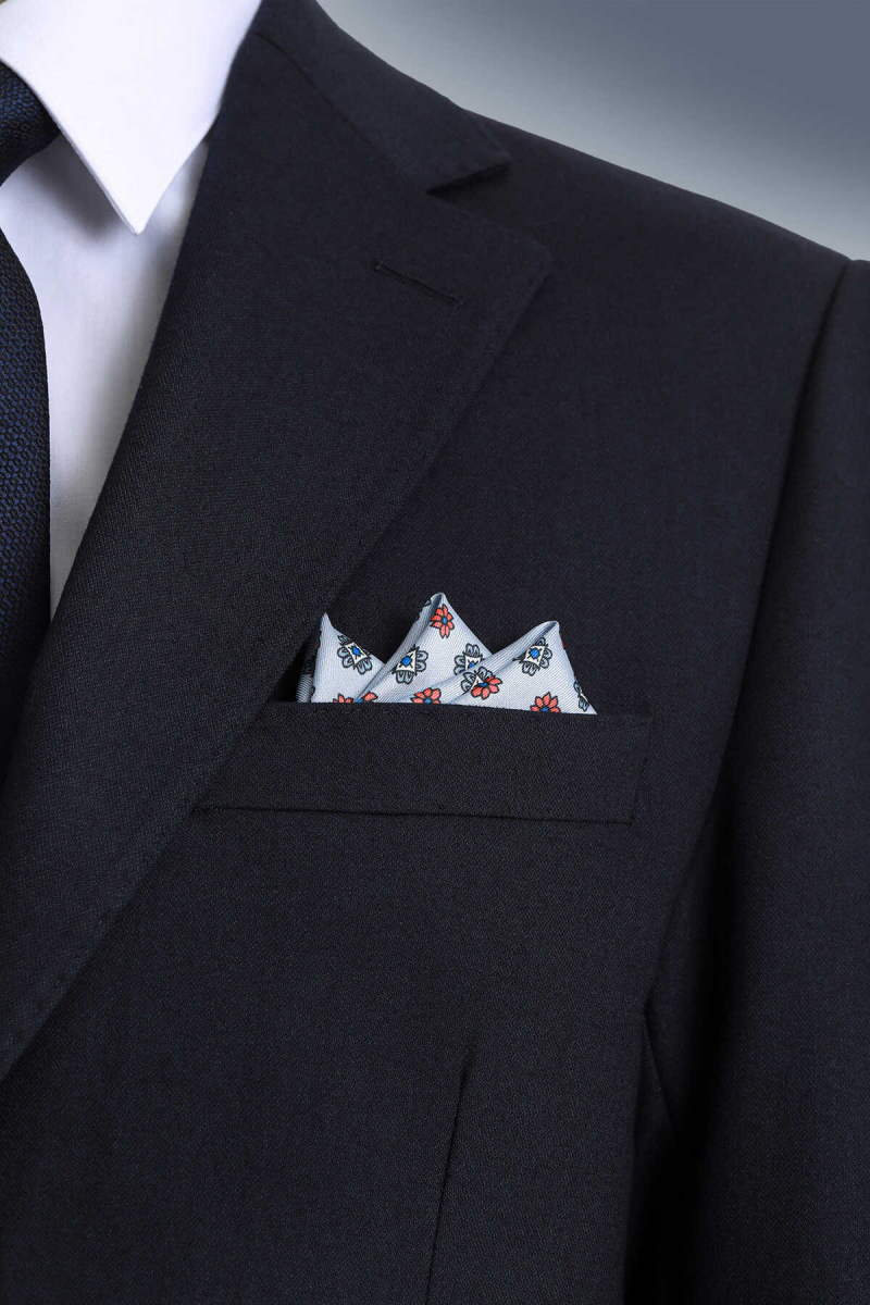 Gri Desenli Klasik Saten Cep Mendili - Hatem Saykı