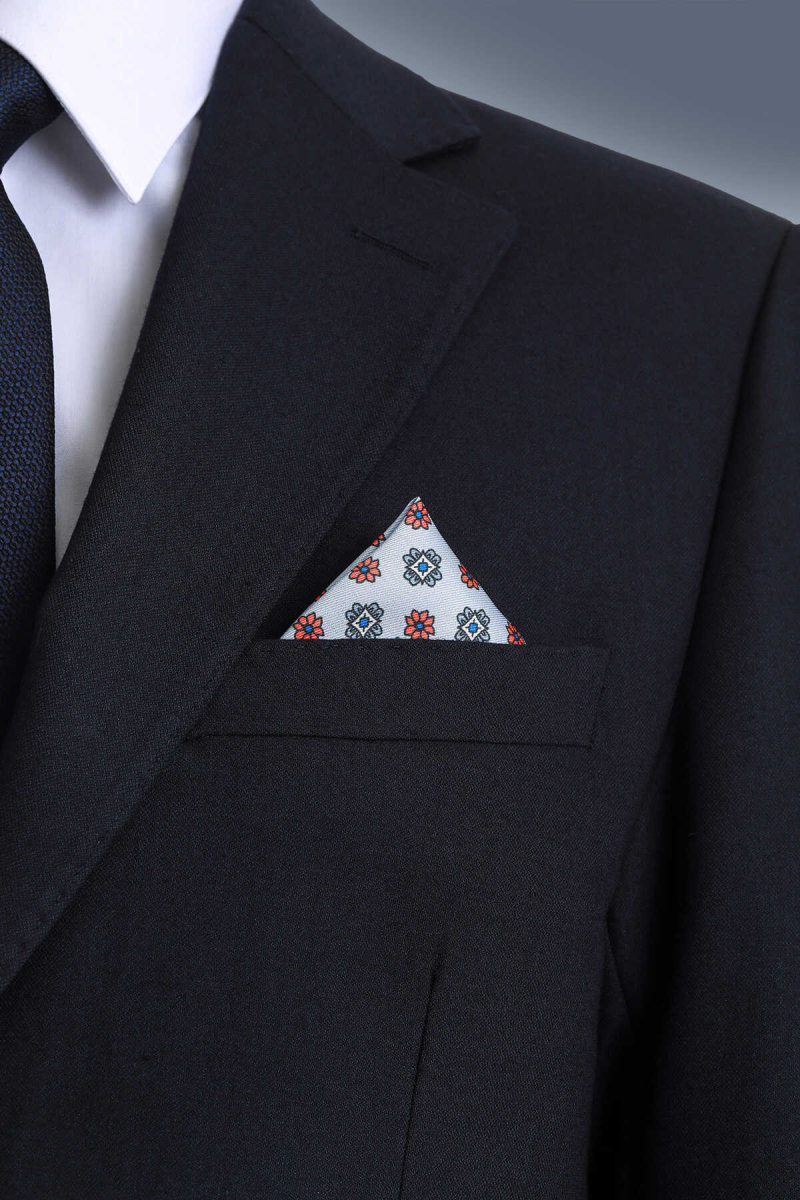 Gri Desenli Klasik Saten Cep Mendili - Hatem Saykı (1)