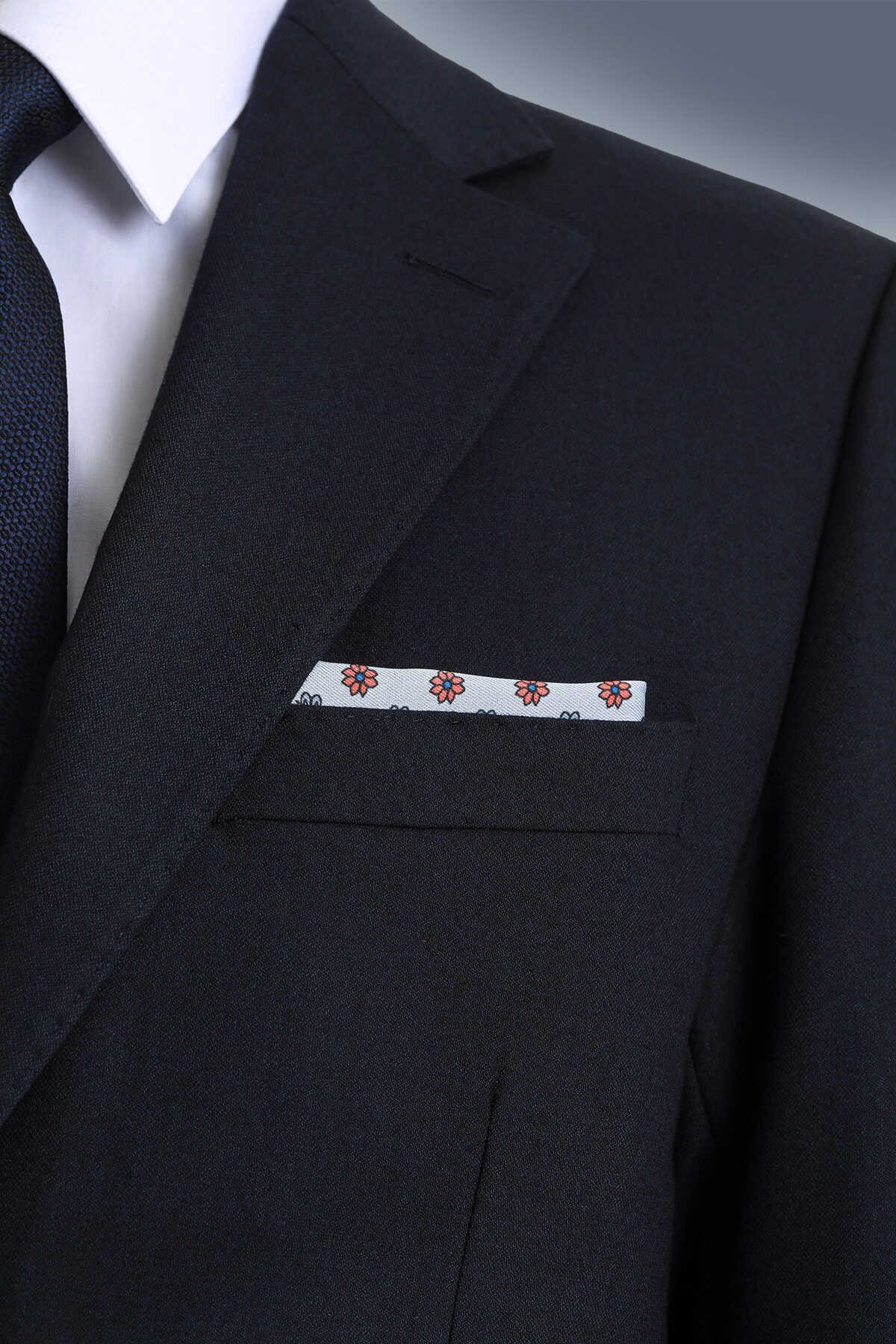 Gri Desenli Klasik Saten Cep Mendili - 3