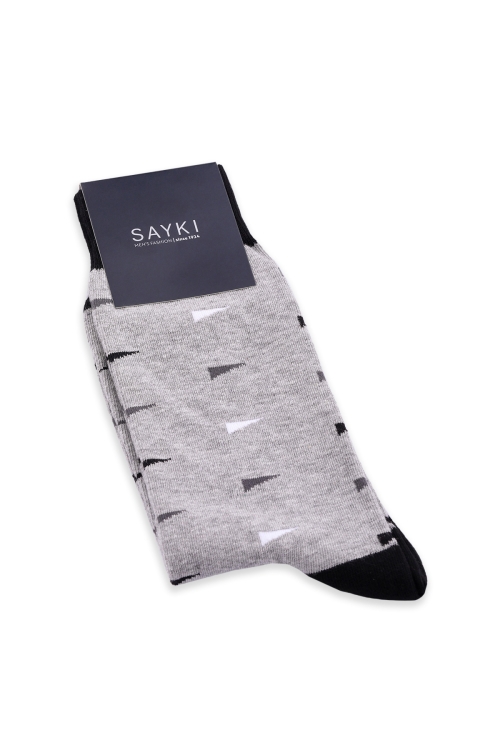 Hatem Saykı - Gri Desenli Pamuklu Soket Çorap