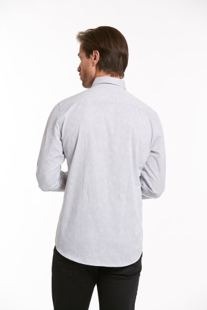 Gri Comfort Fit Baskılı 100% Pamuk Slim Yaka Uzun Kollu Casual Gömlek - Thumbnail