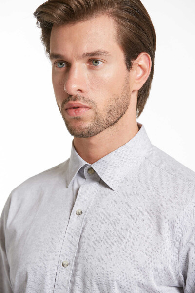 Gri Comfort Fit Baskılı 100% Pamuk Slim Yaka Uzun Kollu Casual Gömlek - 5