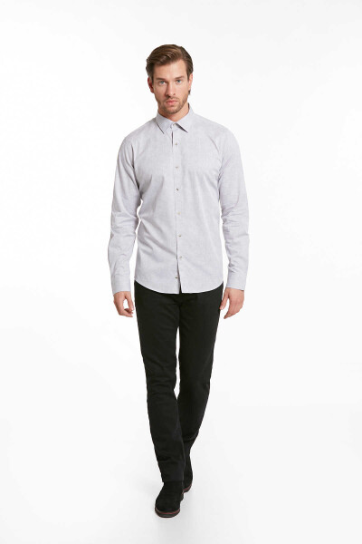 Gri Comfort Fit Baskılı 100% Pamuk Slim Yaka Uzun Kollu Casual Gömlek - 4