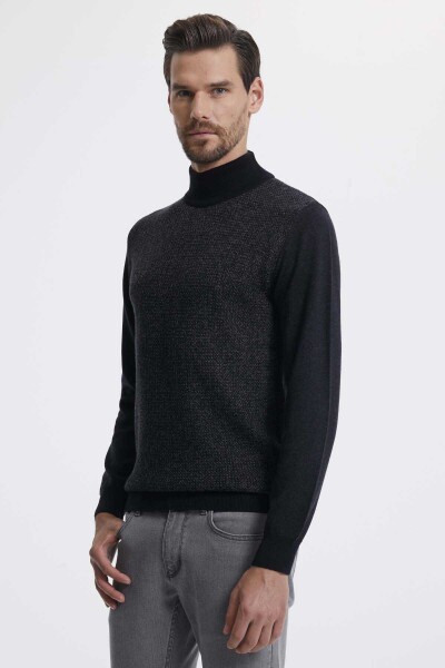 Gri Desenli Siyah Triko Kazak - 2