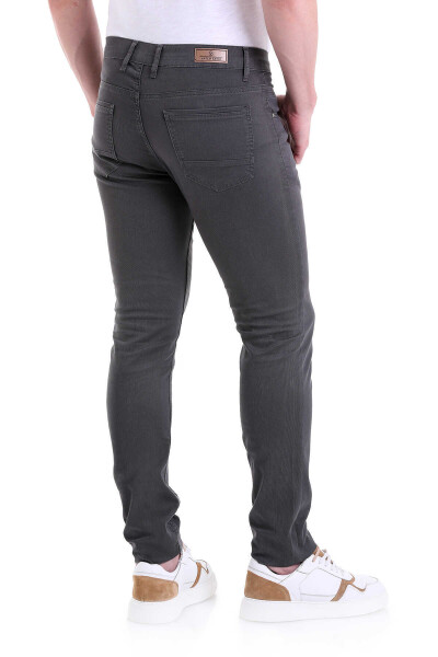 Gri Slim Fit Desenli Pamuklu 5 Cep Kanvas Pantolon - 4