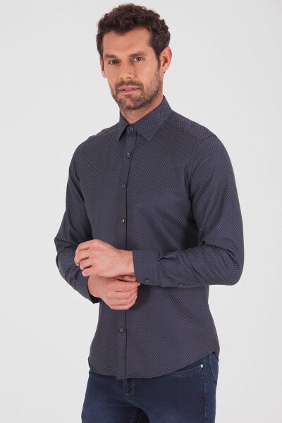 Gri Desenli Slim Fit Gömlek - 3