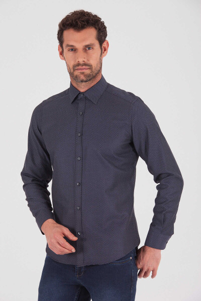 Gri Desenli Slim Fit Gömlek - 1