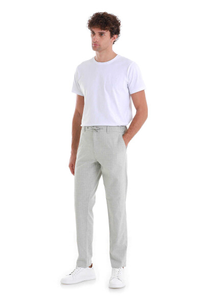 Gri Dinamik Fit Desenli Yandan Cepli Keten Jogger Pantolon - 2