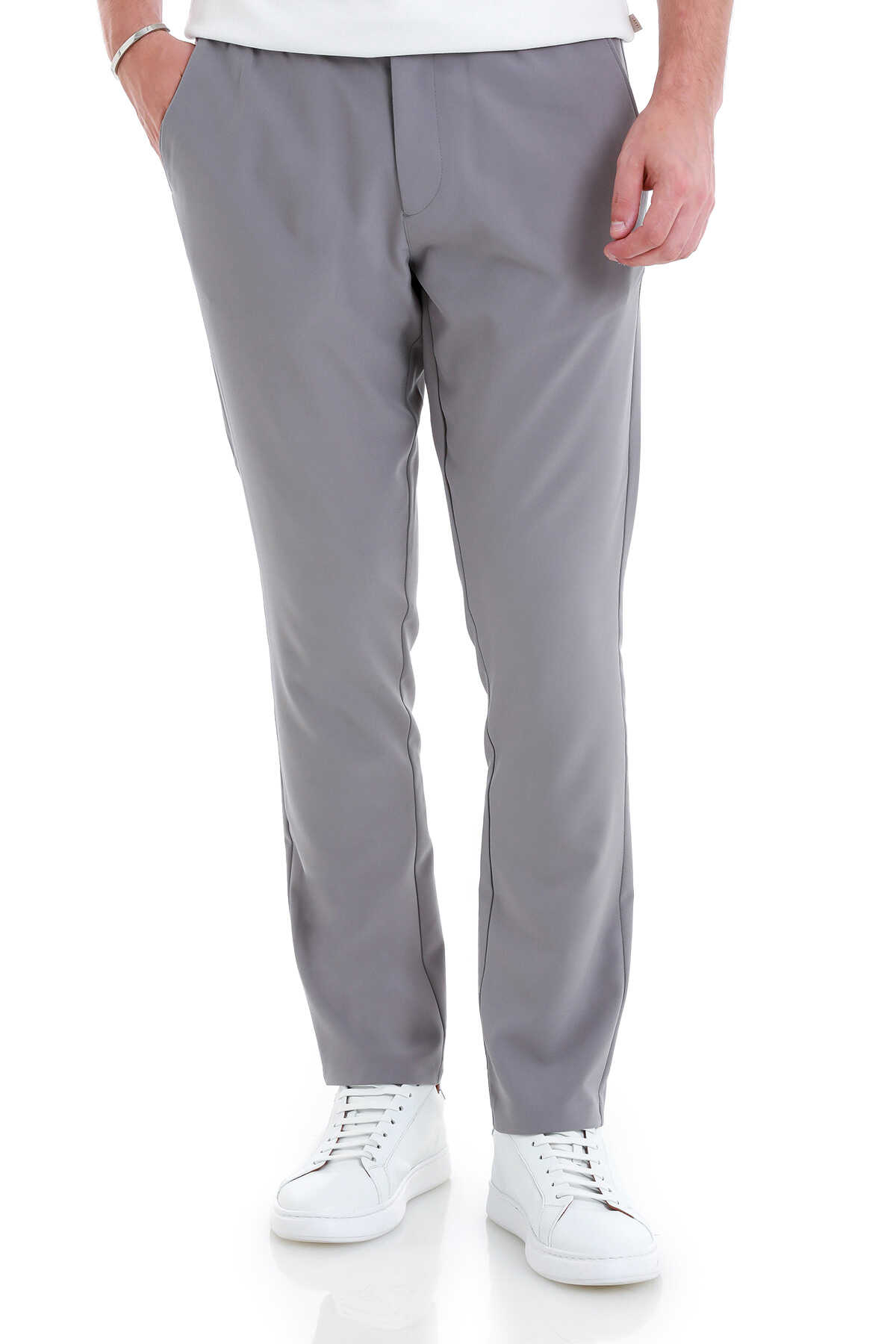 Gri Dinamik Fit Düz Yandan Cepli Jogger Pantolon - 1