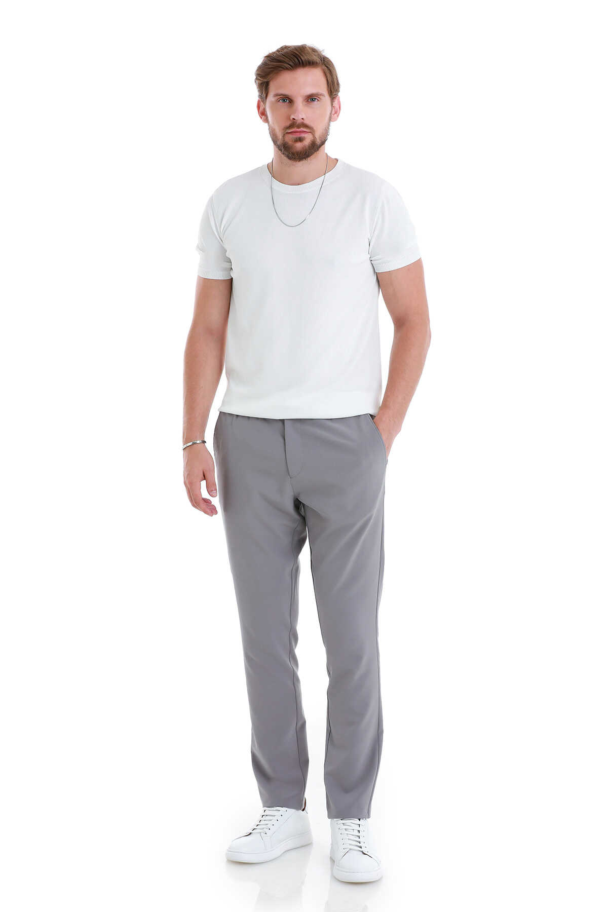 Gri Dinamik Fit Düz Yandan Cepli Jogger Pantolon - 2