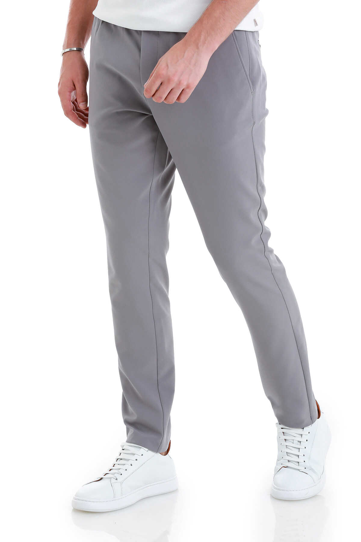 Gri Dinamik Fit Düz Yandan Cepli Jogger Pantolon - 3