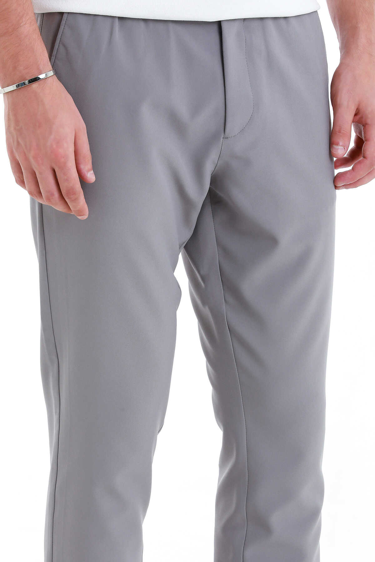 Gri Dinamik Fit Düz Yandan Cepli Jogger Pantolon - 4