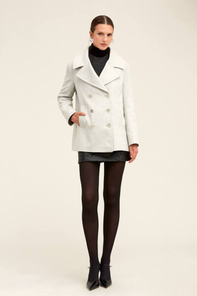 Saykı Woman Gri Dinamik Fit Kruvaze Kaşe Mont 