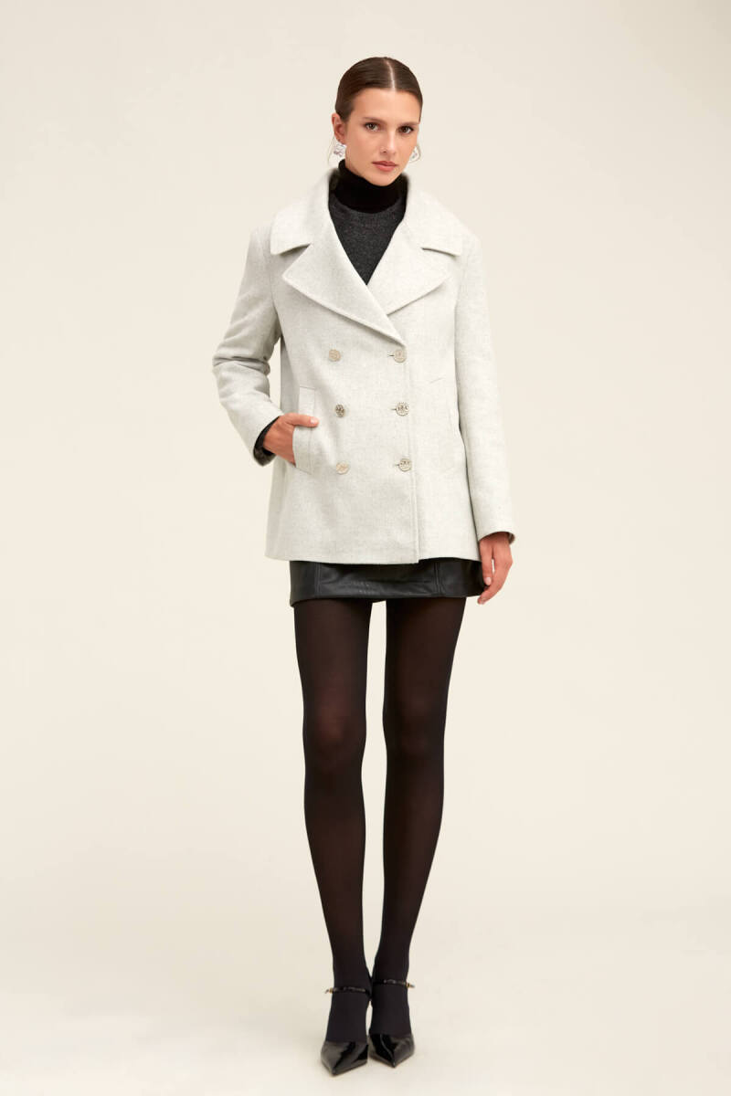 Saykı Woman Gri Dinamik Fit Kruvaze Kaşe Mont - Saykı Woman