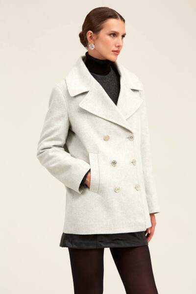 Saykı Woman Gri Dinamik Fit Kruvaze Kaşe Mont - 4