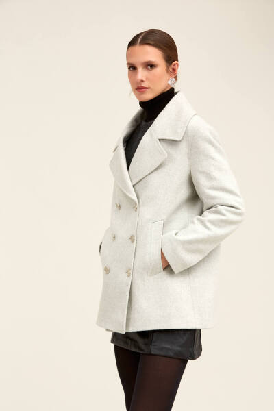 Saykı Woman Gri Dinamik Fit Kruvaze Kaşe Mont - 8