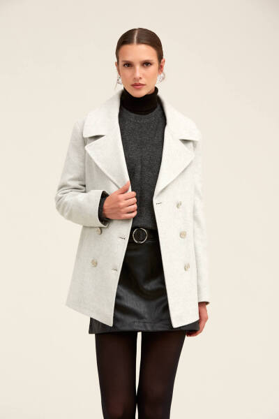 Saykı Woman Gri Dinamik Fit Kruvaze Kaşe Mont - 10