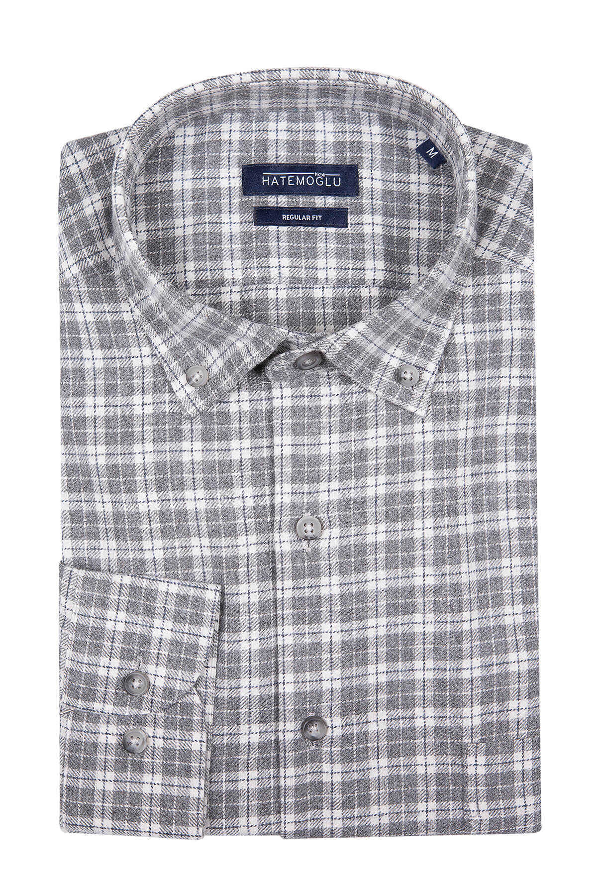 Gri Regular Fit Kareli Pamuklu Uzun Kol Oduncu Gömlek - 1