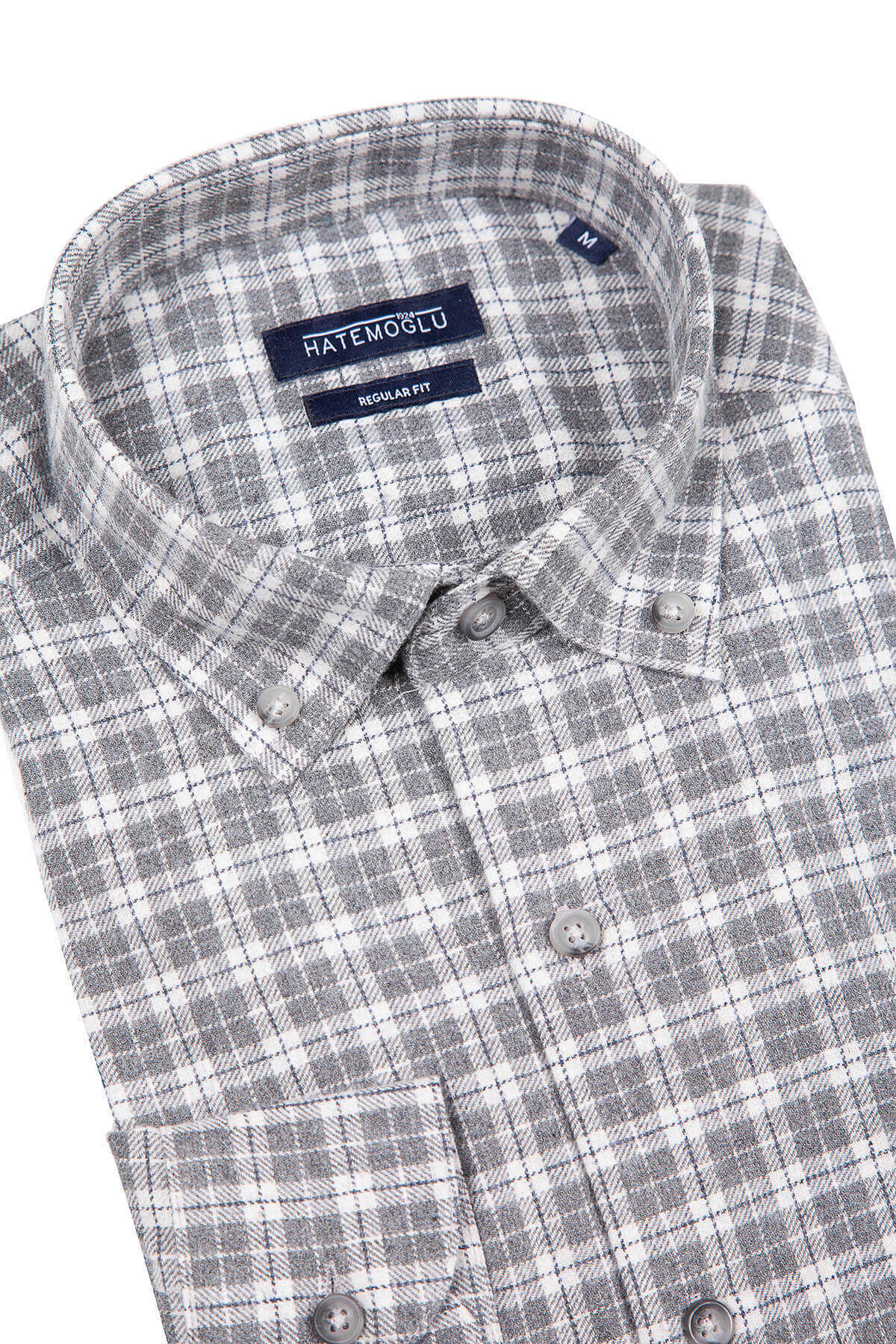 Gri Regular Fit Kareli Pamuklu Uzun Kol Oduncu Gömlek - 2