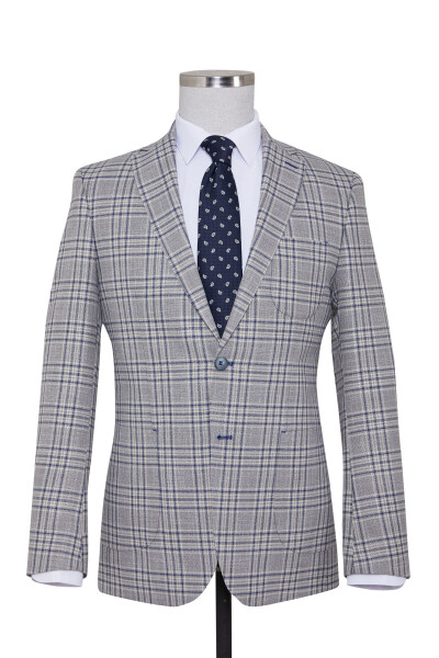 Gri Slim Fit Kareli Ceket - 1