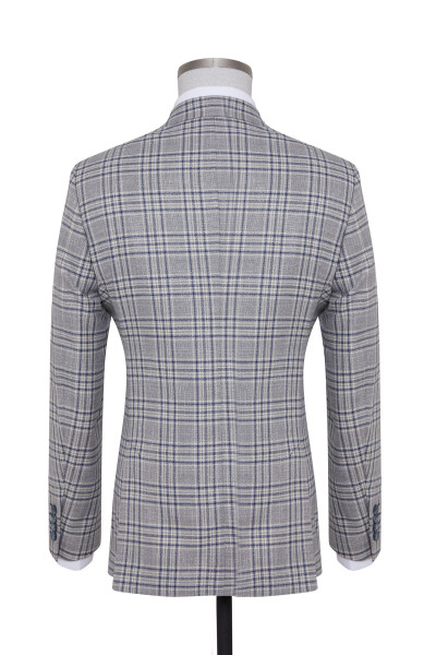 Gri Slim Fit Kareli Ceket - 2