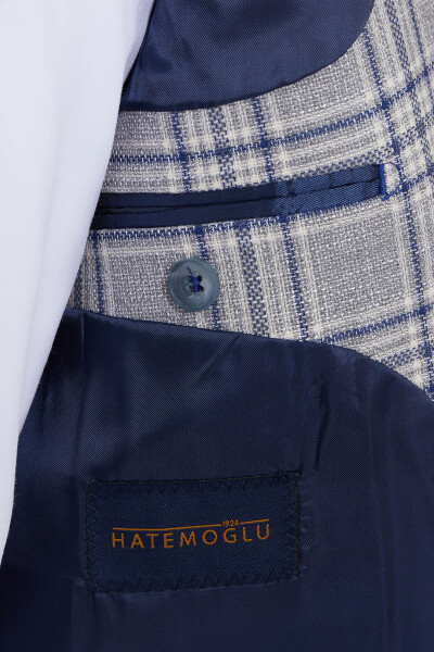 Gri Slim Fit Kareli Ceket - 4
