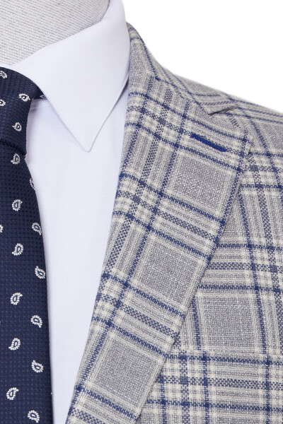 Gri Slim Fit Kareli Ceket - 3