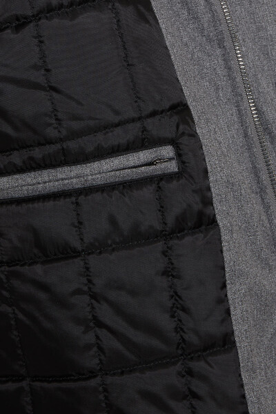 Gri Kapüşonlu Kürklü Kapitone Kaban - 3