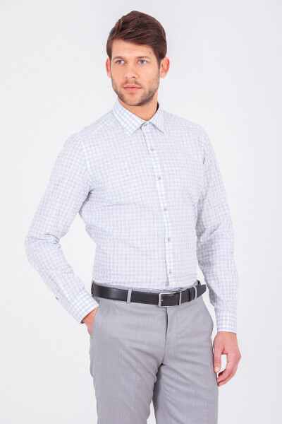 Gri Kareli Slim Fit Gömlek - 1