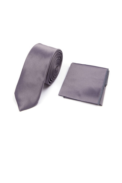 Gri Kravat Mendil Set 