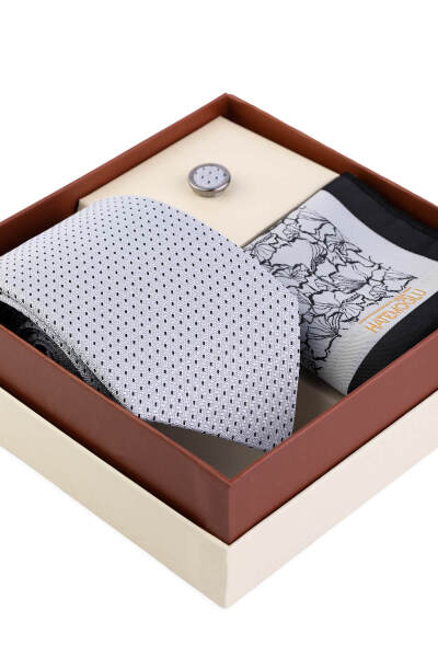 Gri Kravat Mendil ve Yaka Rozeti 3'lü Set - 2