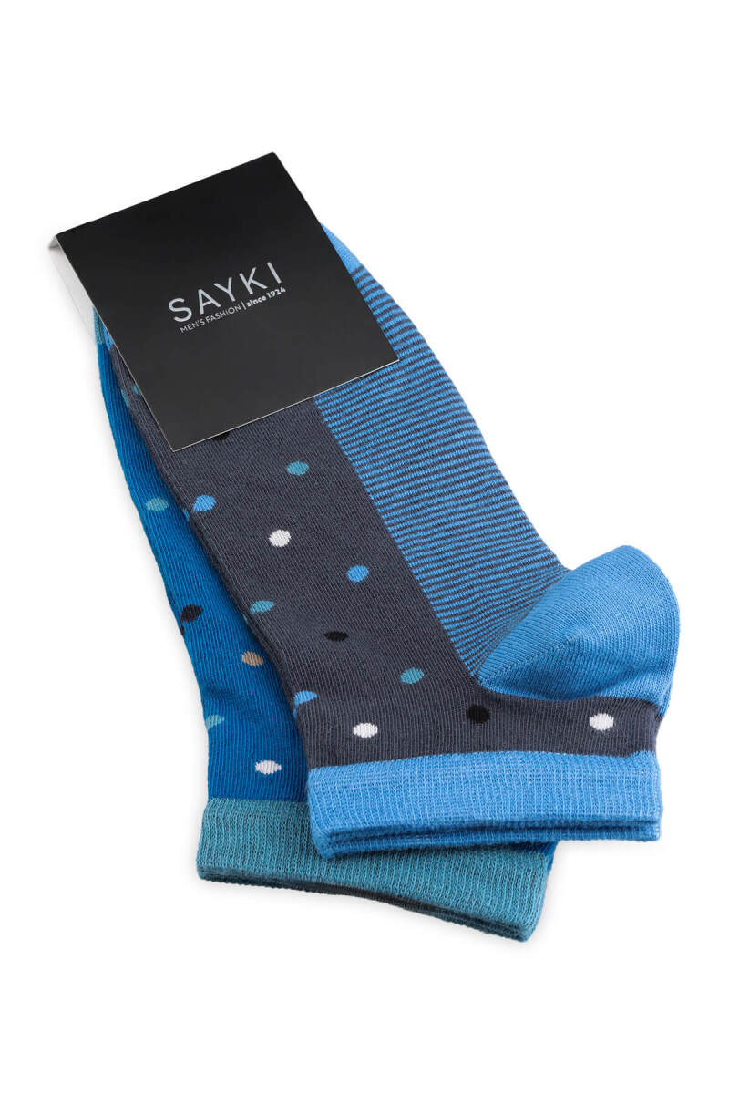 Gri - Mavi 2'li Puantiyeli Kısa Çorap - Saykı