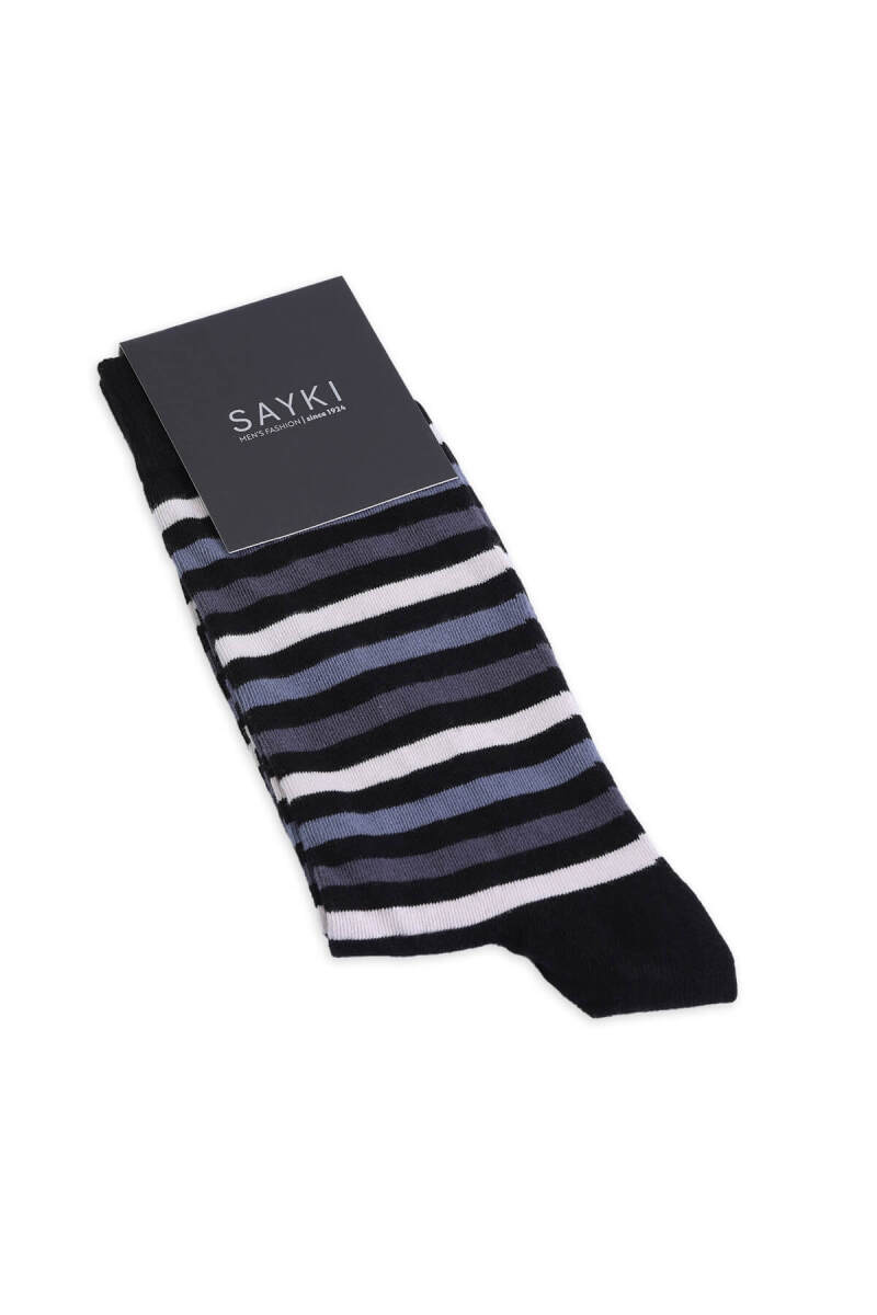 Gri Pamuklu Çizgili Soket Çorap - HATEM SAYKI
