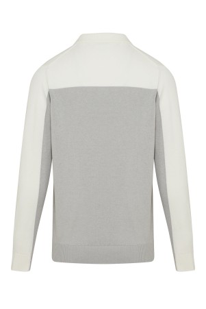 Gri Regular Fit Desenli Polo Yaka Pamuklu Triko Kazak - 2