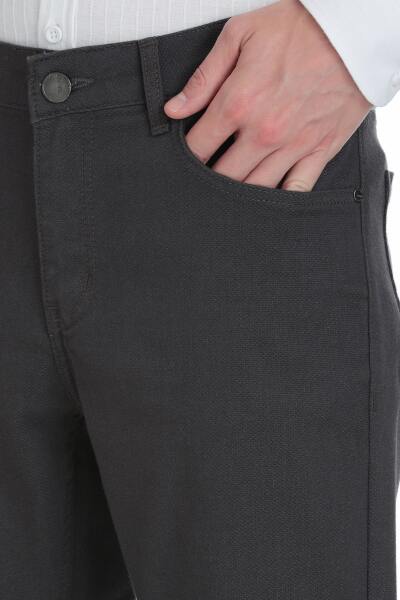 Gri Rahat Kesim 5 Cep Pamuklu Kanvas Pantolon - 4