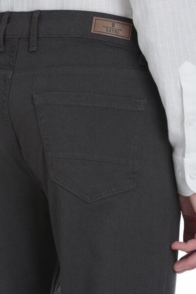 Gri Rahat Kesim 5 Cep Pamuklu Kanvas Pantolon - 5