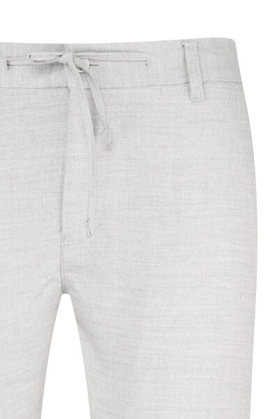 Gri Rahat Kesim Çizgili Yandan Cepli Keten Jogger Pantolon - 2