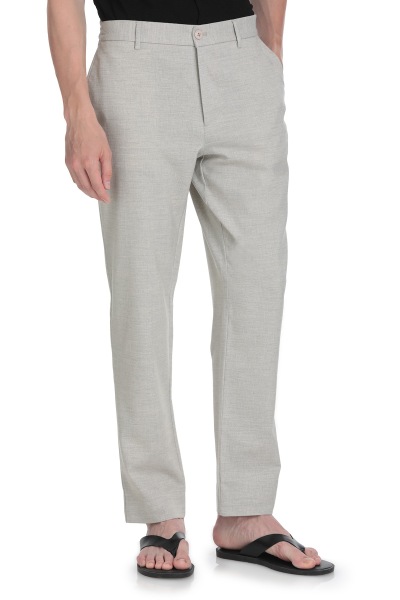 Gri Rahat Kesim Yandan Cepli Keten Jogger Pantolon 