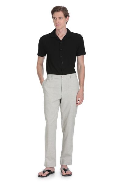 Gri Rahat Kesim Yandan Cepli Keten Jogger Pantolon - 2