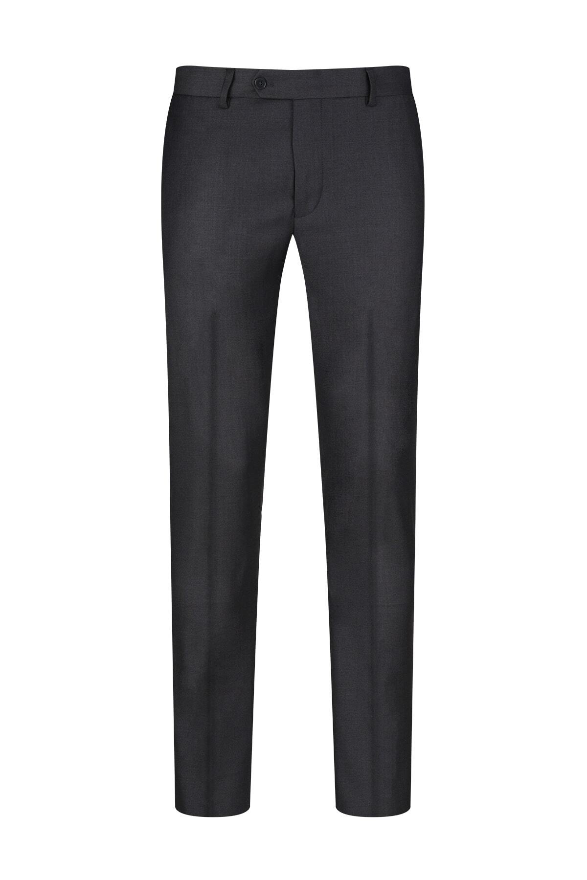 Gri Rahat Kesim Yandan Cepli Kumaş Pantolon - 1