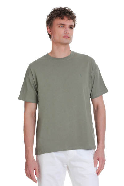 Gri Regular Fit 100% Pamuk Bisiklet Yaka Oversize Tişört - 3