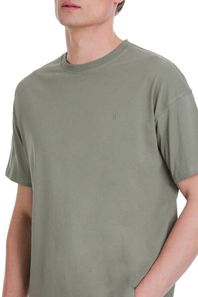 Gri Regular Fit 100% Pamuk Bisiklet Yaka Oversize Tişört - 4