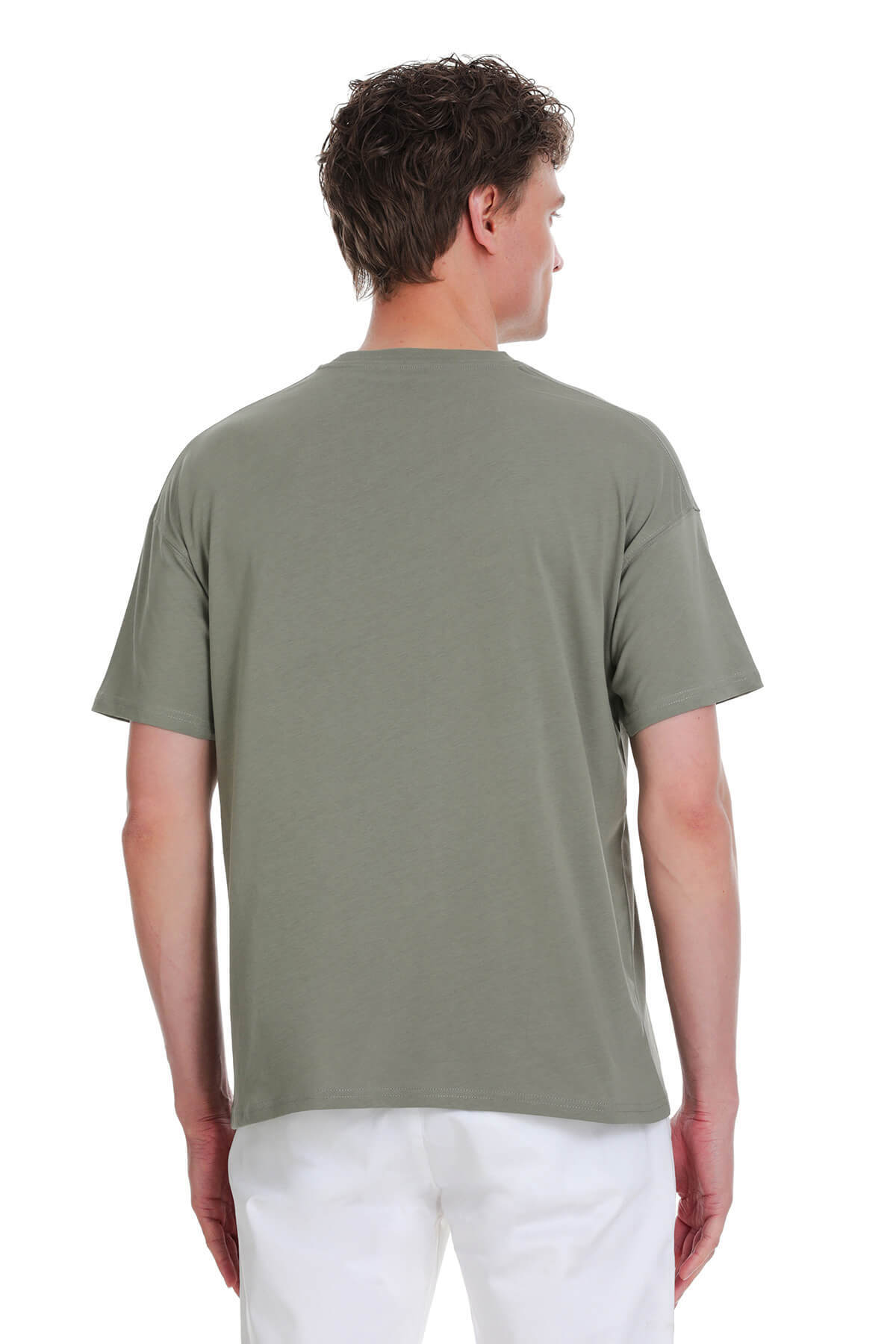 Gri Regular Fit 100% Pamuk Bisiklet Yaka Oversize Tişört - 5