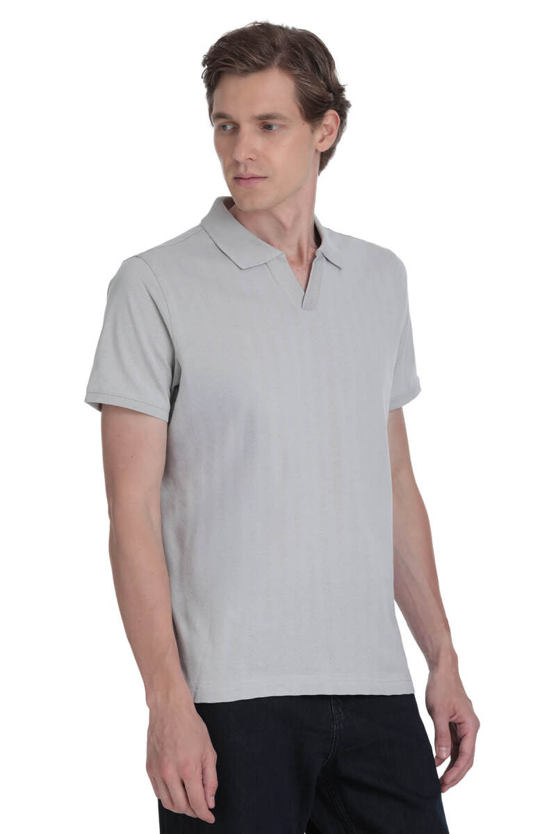 Gri Regular Fit Apaş Yaka Pamuklu Tişört - Hatemoğlu