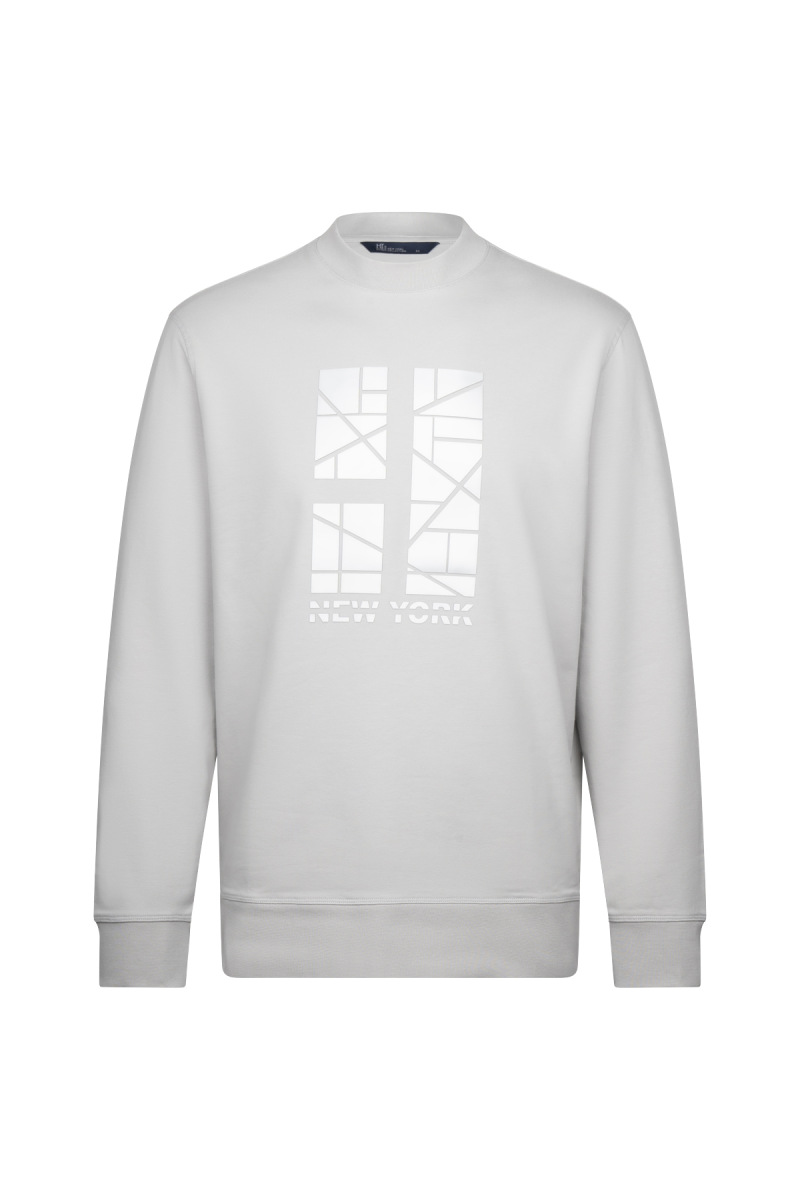 Gri Regular Fit Baskılı Pamuklu Bisiklet Yaka Sweatshirt - HTML