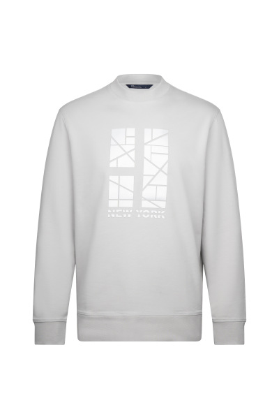 Gri Regular Fit Baskılı Pamuklu Bisiklet Yaka Sweatshirt 