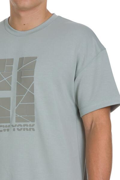 Gri Regular Fit Bisiklet Yaka Oversize Tişört - 4